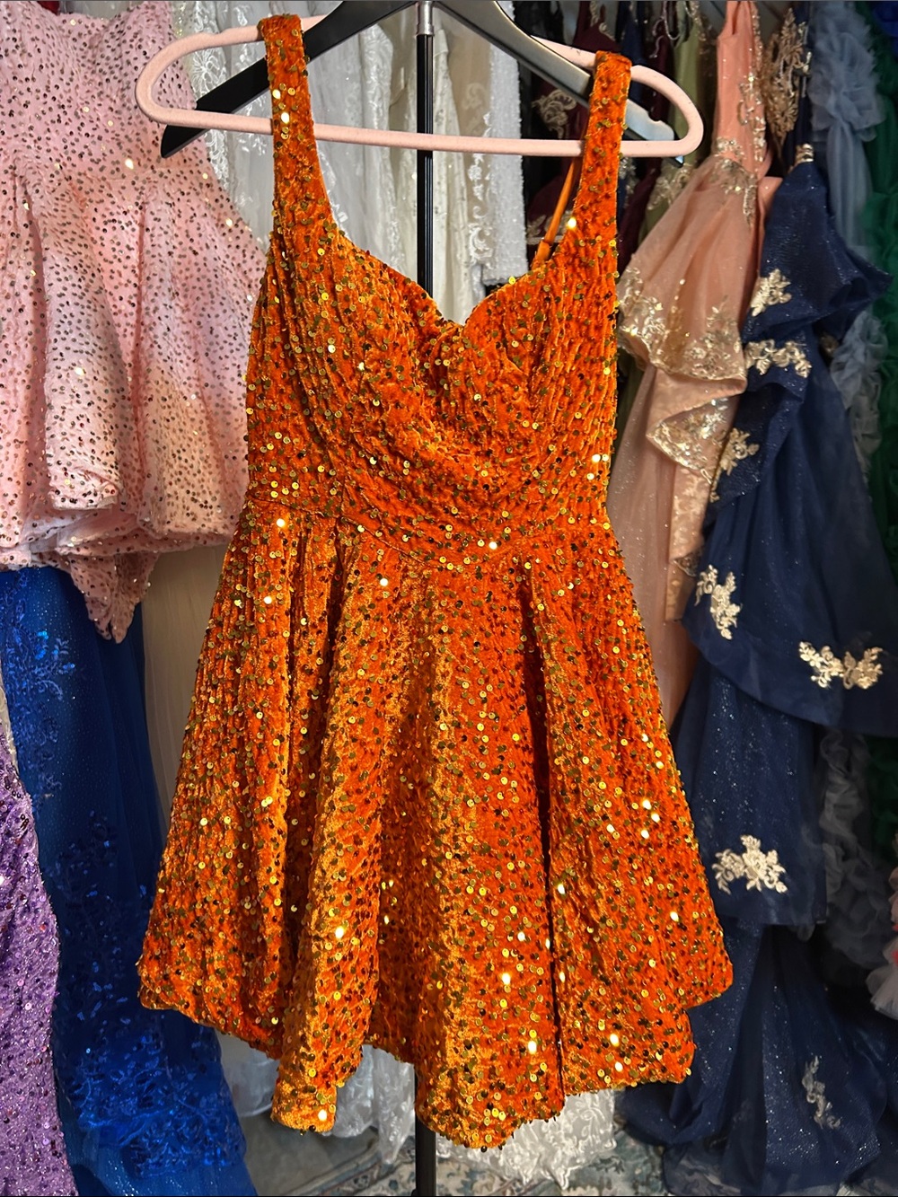 Sequin Orange Party Dress for Women